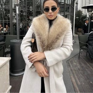 [NWT] ZARA LONG FAUX FUR PREMIUM Manteco WOOL BLEND COAT - ICE - Size L